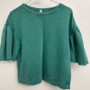 BP Green Ruffle Sleeve Sweatshirt material shirt